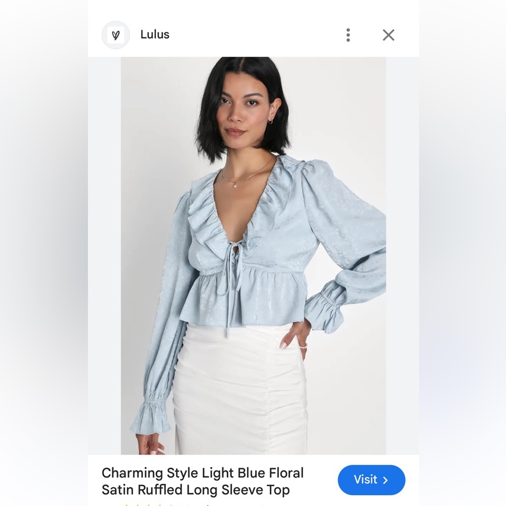 Lulu’s Light Blue Floral Satin Ruffled Long Sleeve Top